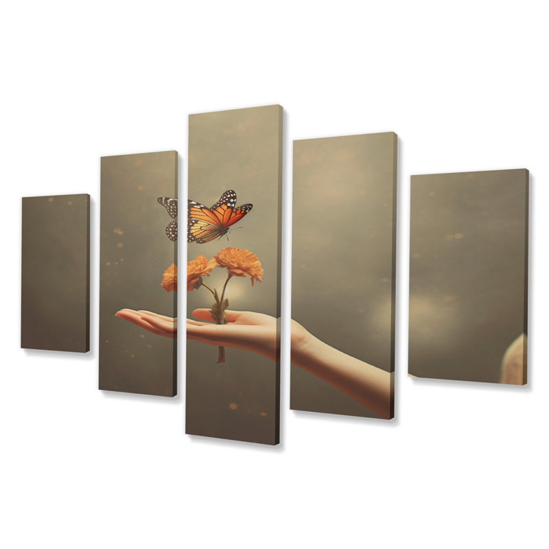 «Blossoming Butterfly Blessing», impression d'art mural yoga - 5 panneaux