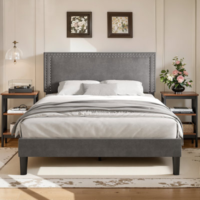 Full Upholstered Bed With 2 Nightstands – Modern Bedroom Set