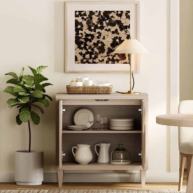  Buffet 63 "Mid-Century moderne avec portes de rangement et tablette réglable, Light Oak
