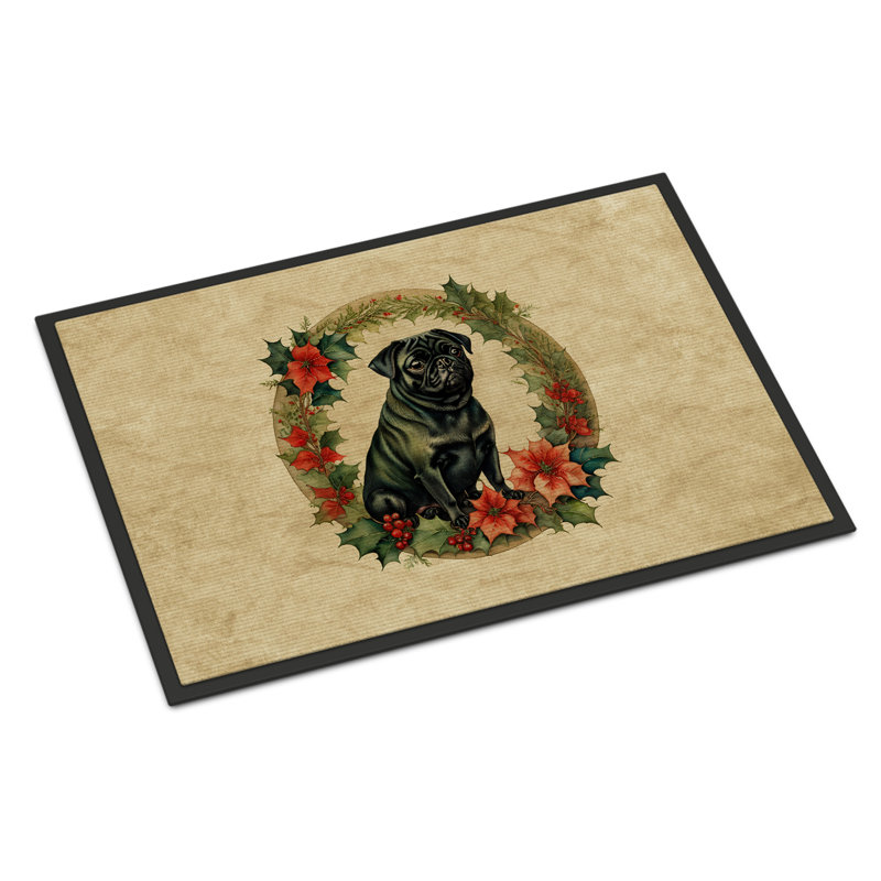 Paillasson Pug Christmas Flowers_2413, L 24 po x L 36 po