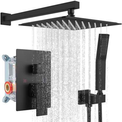 Pomme de douche à pluie carrée 10 po, douchette à main, boyau de douche 59 po, bras de douche 13,7 po, support à main