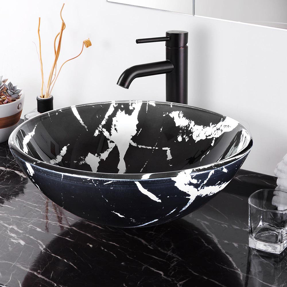 Tempered Glass Circular Vessel Bathroom Sink Aquaterior Sink 