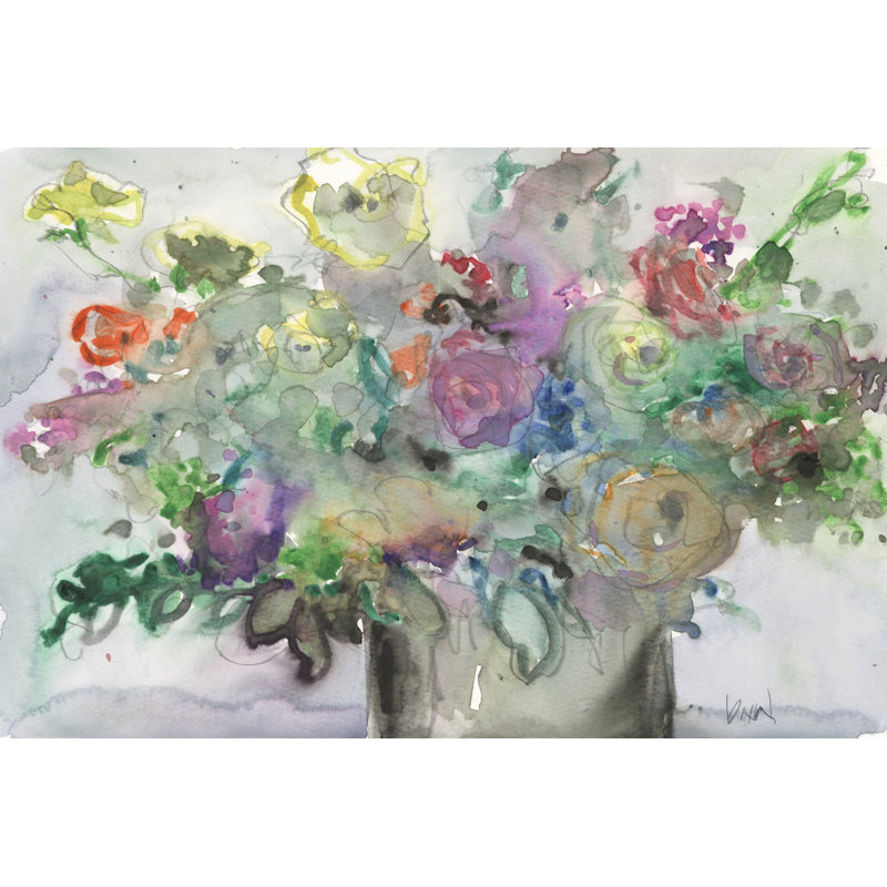The Mixed Water Garden II - Painting, 30cm H x 46cm W, Black Floater Framed