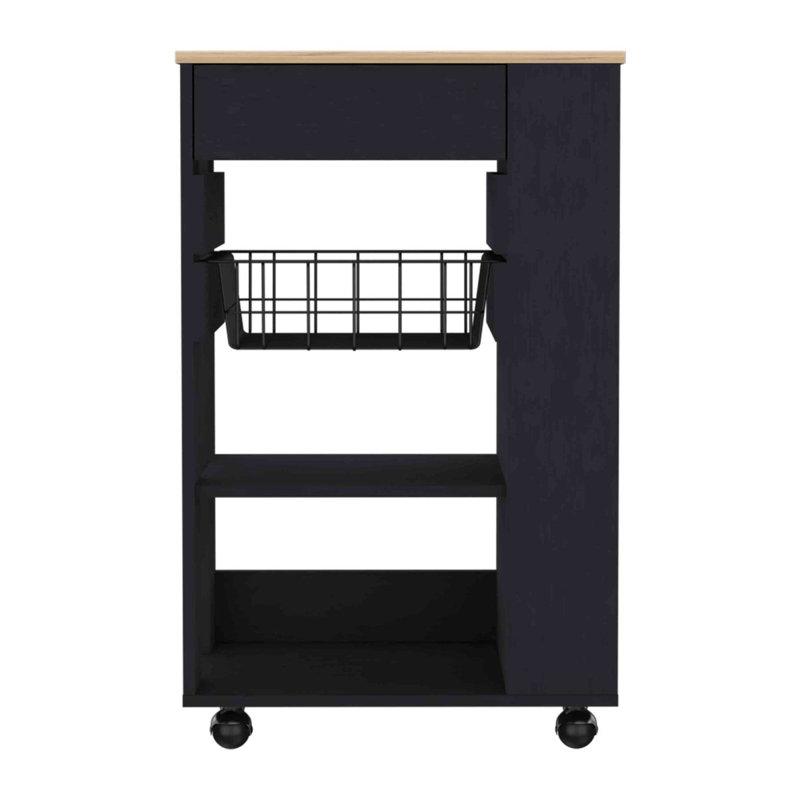Blosson Kitchen Cart,  One Drawer, Two Open Shelves, Four Casters, Black
