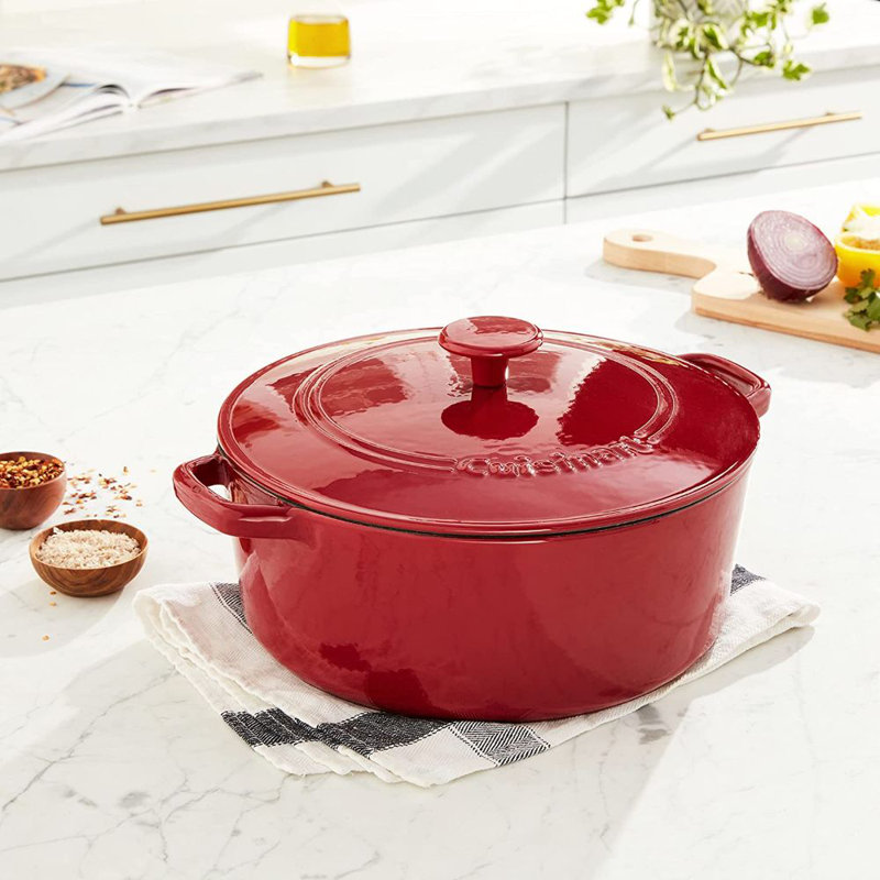 Cuisinart Chef’s Classic Enamel on Steel Round Dutch Oven with Lid, 7 Qt., Cardinal Red
