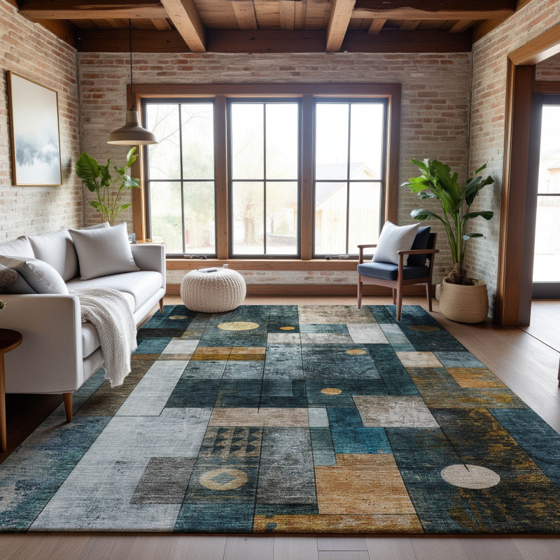Premium Machine Washable Mayfield AMF1123 Geometric Rug, Rectangle 10' x 14'
