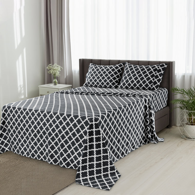 Ensemble de literie en microfibre 4 pièces Lux Decor Collection, Noir et blanc