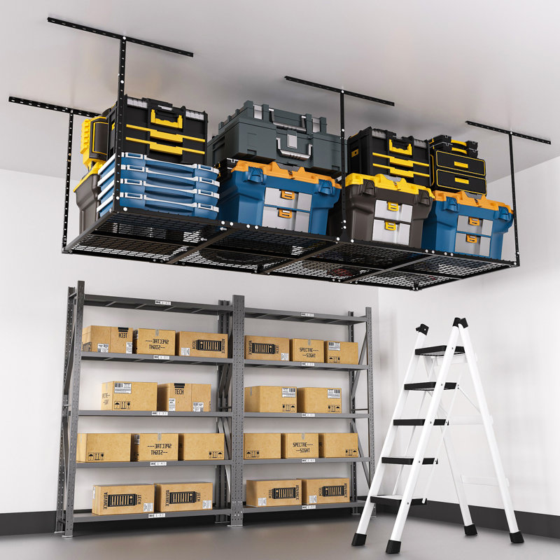 3 x 8FT Overhead Garage Storage Rack, Adjustable Ceiling Storage Racks, Garage Shelving Heavy Duty Storage Organizer System,600lbs Weight Capacity