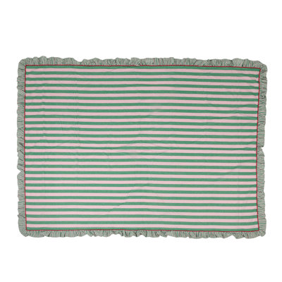 Woven Cotton Striped Tablecloth With Ruffle & Ric Rac Trim