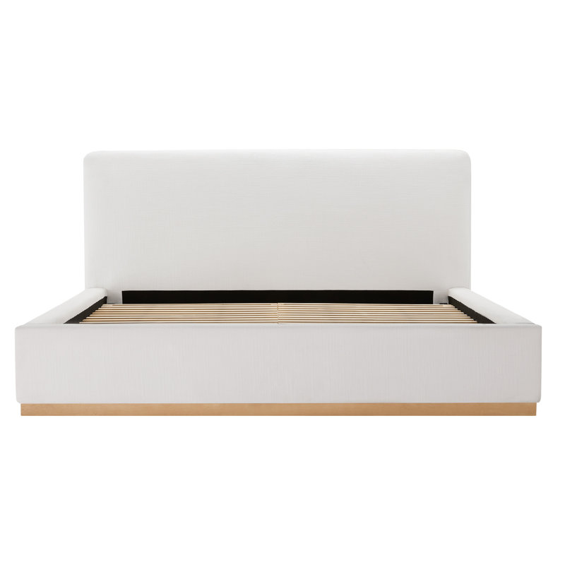 Delpha Grounded Upholstered Wood Base Bed, King, Selene White