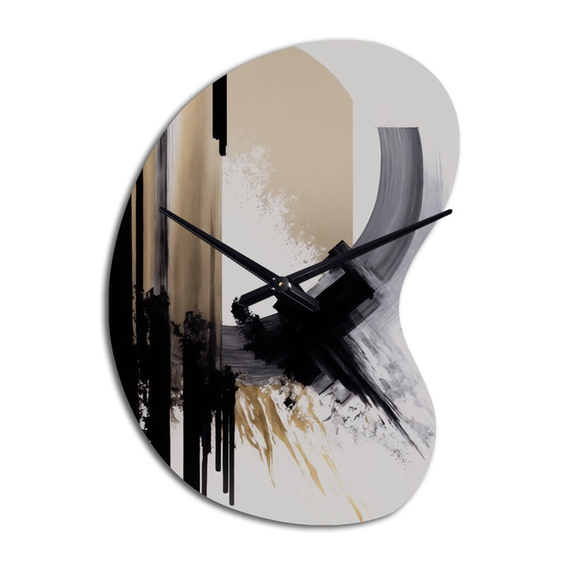 Horloge murale abstraite noire, blanche et dorée Expression IV, Petit