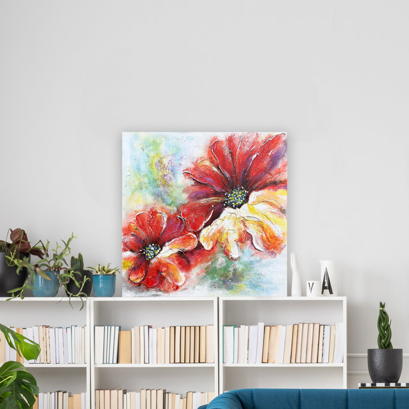 Fleurs - peinture sur toile tendue, H 20 po x l 20 po x P 1,5 po