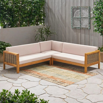 Ensemble de conversation modulaire en bois 3 pièces LINWOOD, beige