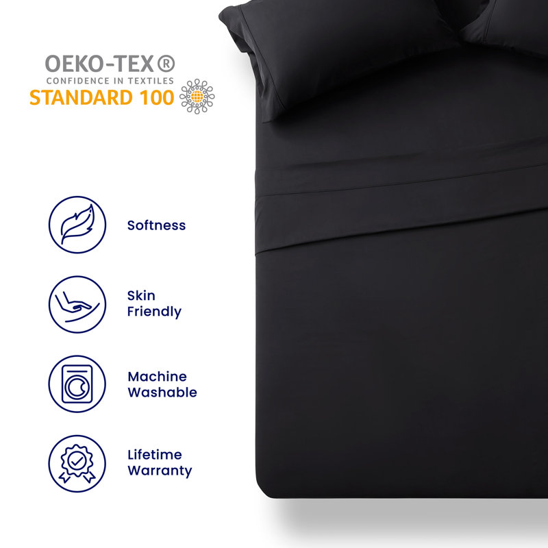85gsm Soft sheet set, Breathable Microfiber Sheets with Deep Pocket Easy to Care, Full / Double, Black