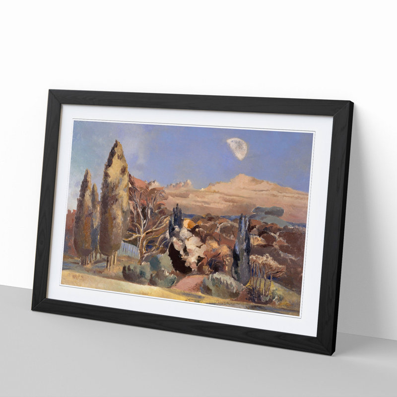 Landscape and Moon by Paul Nash - Picture Frame Painting, 27cm H x 36cm W x 2cm D, Black Framed