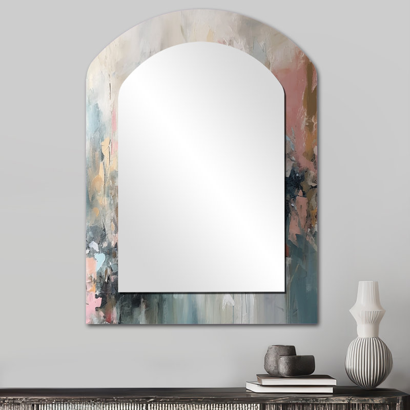 «Brushstroke», peinture abstraite I - grand miroir mural arqué sur métal, 34 po x 25 po
