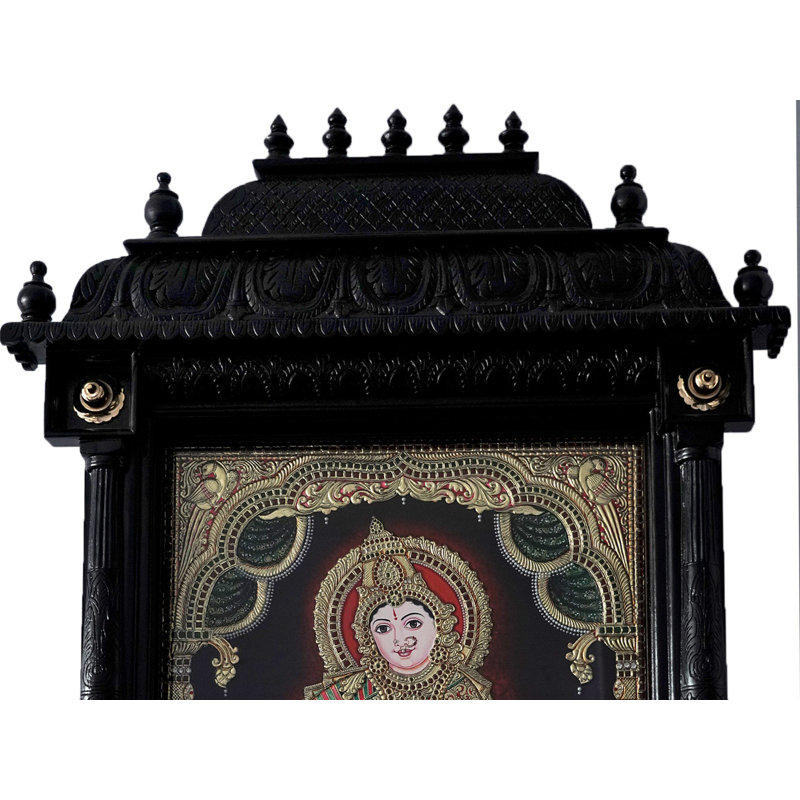 Annapurna dans un cadre Mandapam | Couleur traditionnelle avec or 24 carats | Avec cadre