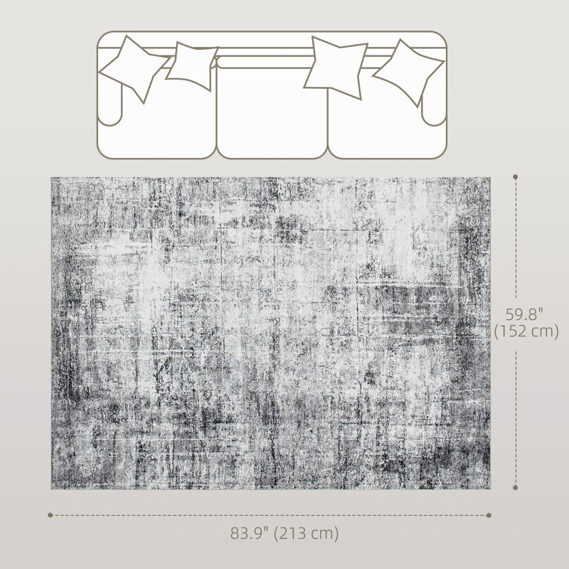 Tapis lavable moderne abstrait pour salon, gris, Rectangle 5 pi x 7 pi