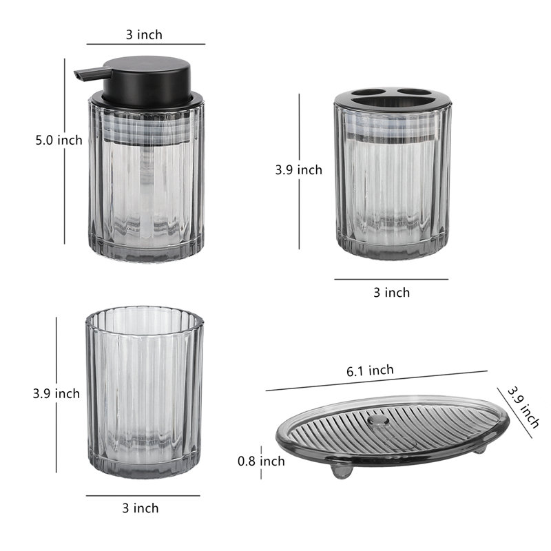 Bathroom Accessories Set, 4 Pcs Glass Bathroom Accessories Sets Complete W/Soap Dispenser, Soap Dish ,Toothbrush Holder,Tumbler, Bathroom Decor, Gift For Home Apartment ()