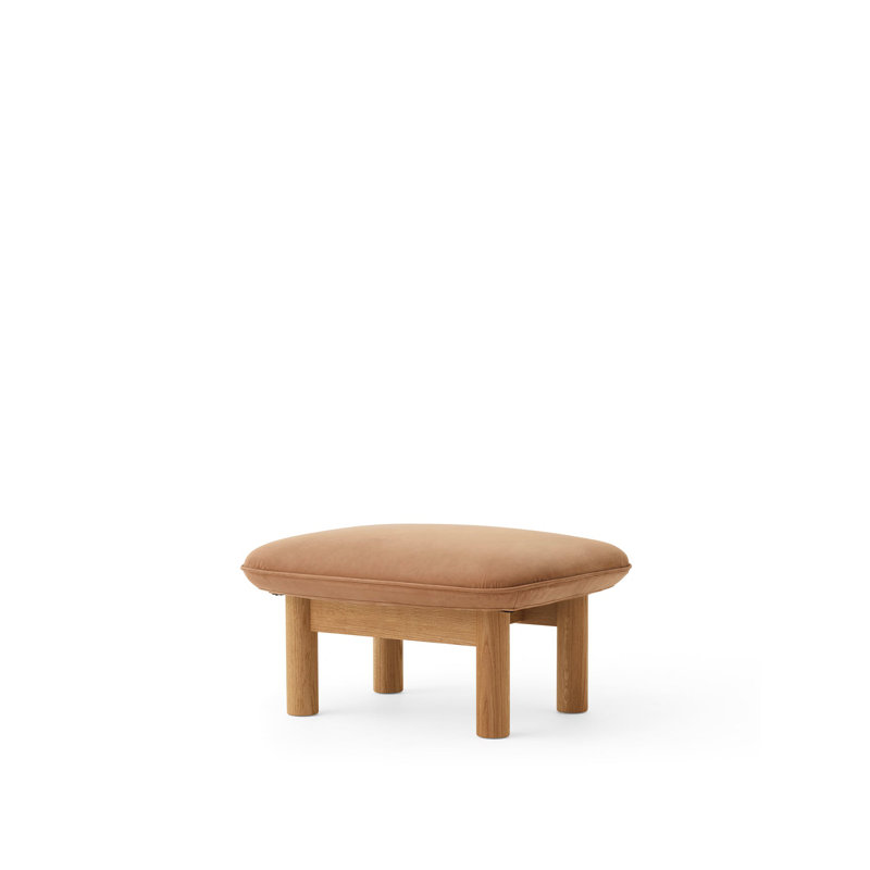 Brasilia Ottoman, Dunes 21004 Camel Genuine Leather, Natural Oak