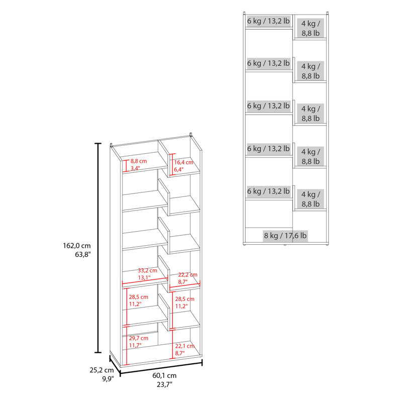 67" Tall Free standing 6-Tier Bookcase Storage Cabinet, Office, Living room, Bookshelf Dark Walnut