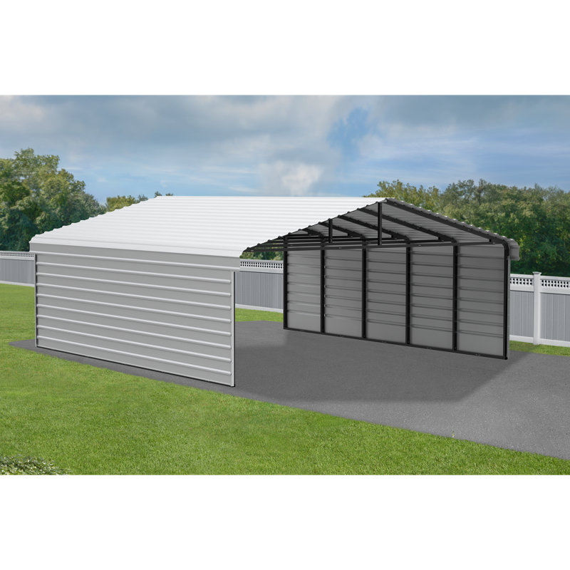 Steel Carport With 2 Side Wall Kits, 20X24X9, White