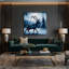 «Christmas Reindeer Silhouettes», art mural sur toile bleue-1126559066