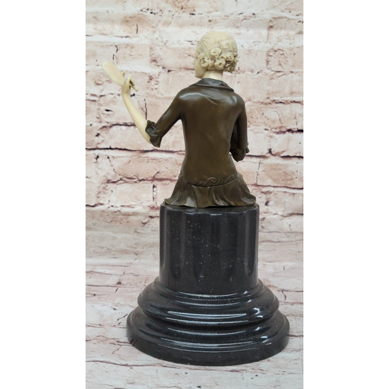Art Deco Bronze Flapper Statue with Marble Base