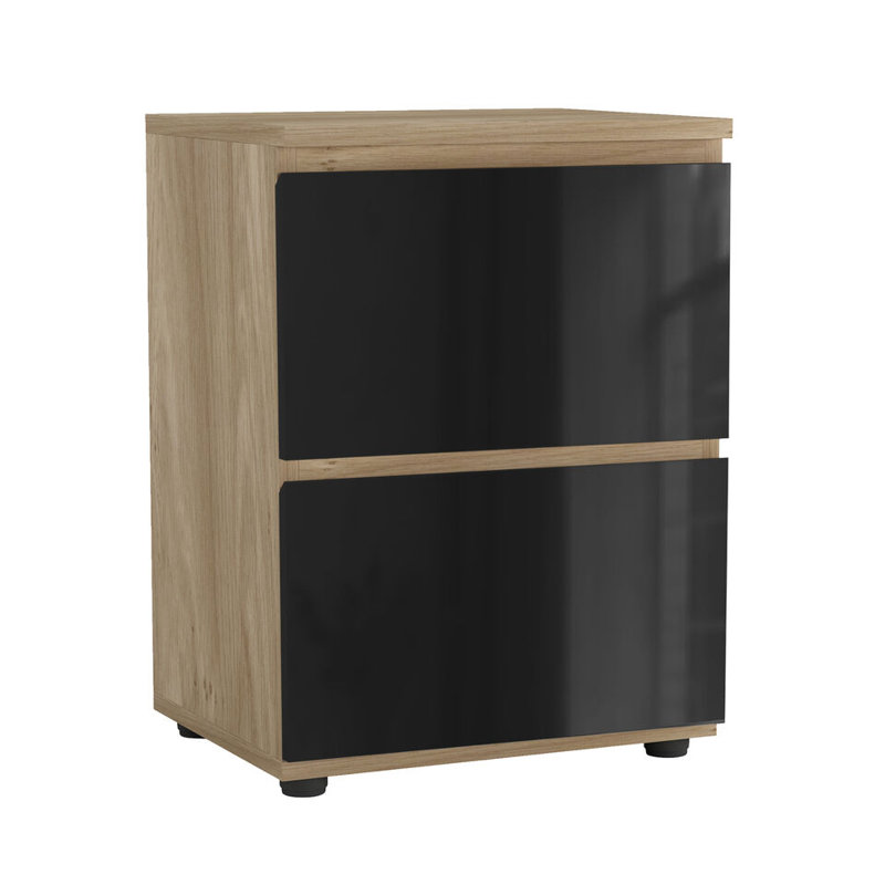Otella 36cm W Metal Bedside Table, Oak/Black