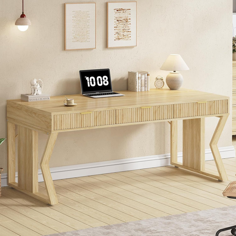 55" Executive Desk With 3 Drawers, Home Office Desk With Storage Drawers, Computer Writing Desk Study Table