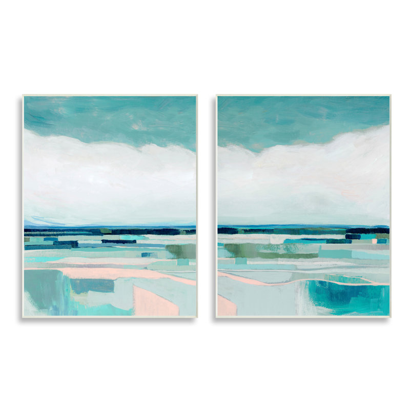 Abstrait nuage vert paysage géométrique moderne 2pc par Grace Popp, L 16 po x H 20 po, Toile tendue