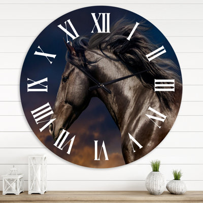 Portrait d'un cheval étalon Purius III - horloge murale de ferme