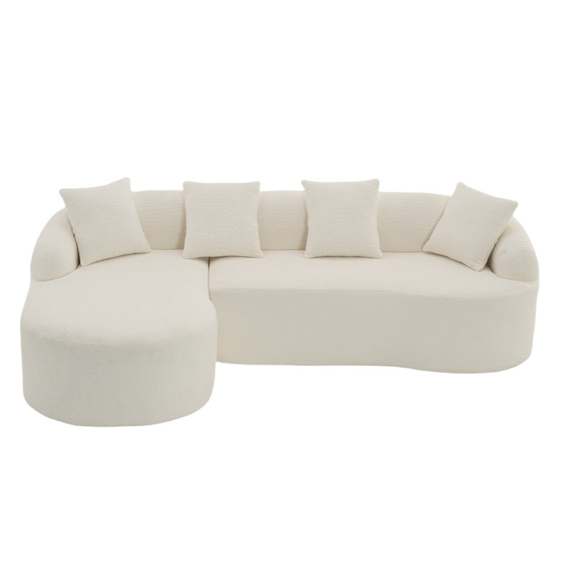 Canapé modulaire en forme de L Boneless avec méridienne incurvée, canapé modulaire en chenille blanche, mousse à haute densité 30D, canapé-lit modulaire minimaliste