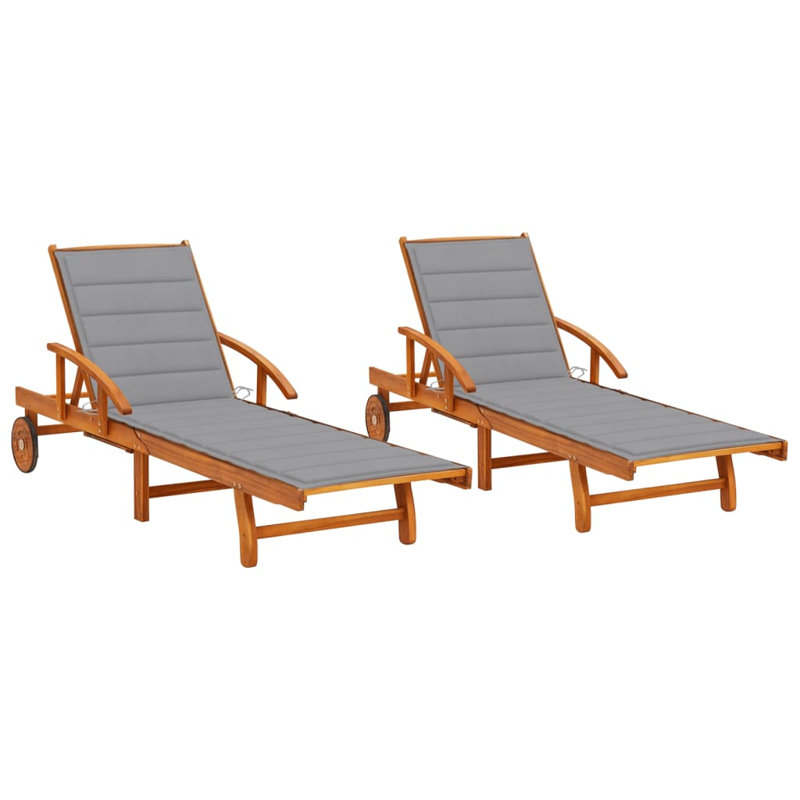 78.3" Long Acacia Single Chaise with Cushions, Gray