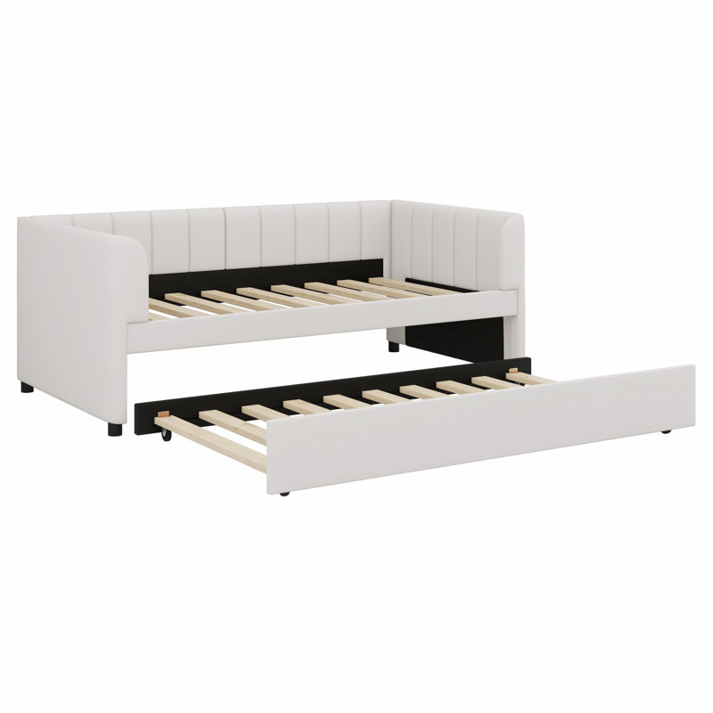 Lit de jour rembourré avec dossier ergonomique et lit gigogne, Beige