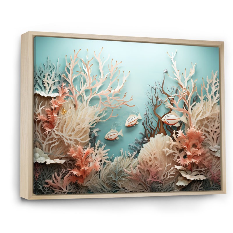 «Watercolor Fish Dance Collage», reproduction sur toile, Cadre naturel flottant, H 16 po x l 32 po x P 1 po