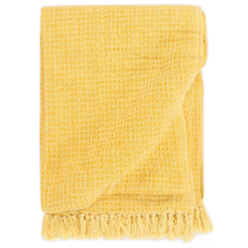 vidaXL Throw 100% cotton Throw Blanket, Yellow, W63 x L82.7 inches