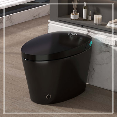 Smart Toilet with Bidet Built in, Bidet Toilet with Heated Seat, Foot Kick,Warm Water & Dryer, Night Light, Auto Flushing, 12" Rough-in,Remote Control (Black)