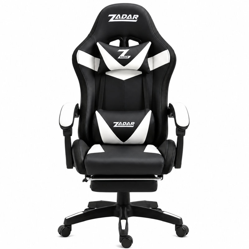 homeluxeinteriors PC & Racing Game Chair, White/Black