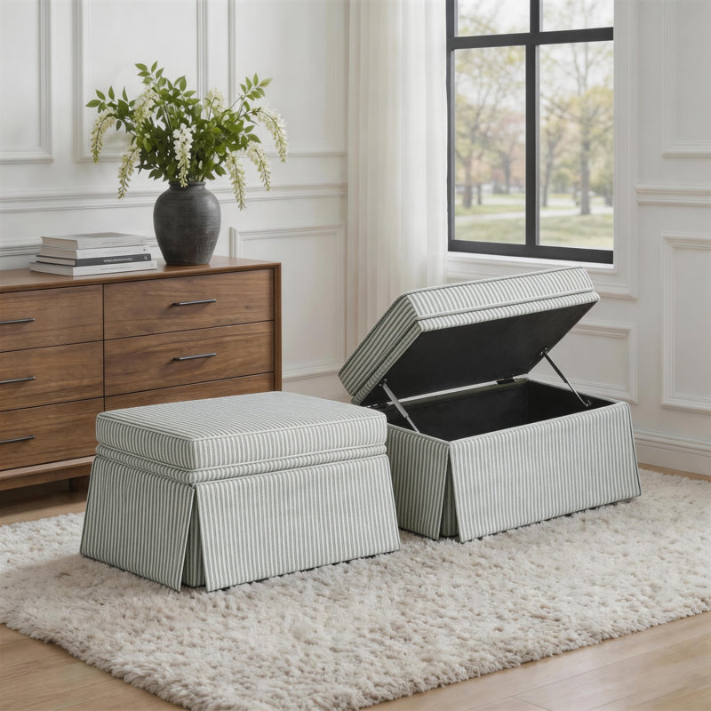 Pouf de rangement rectangulaire capitonné avec couvercle relevable (paquet de 2), Chenille bleu foncé