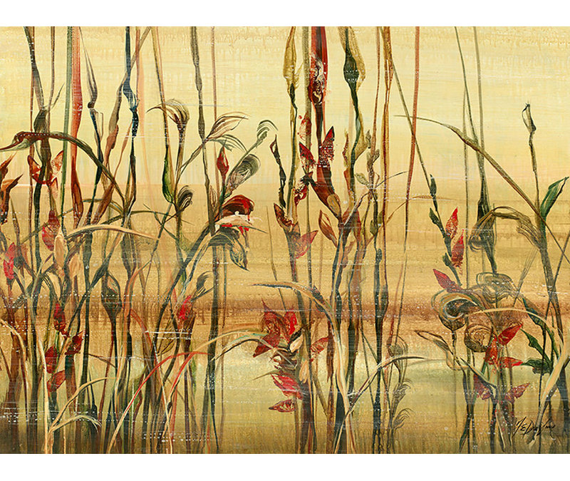 River Reeds I - peinture sur toile, Gel coupé au couteau, H 24 po x l 32 po x P 1,5 po