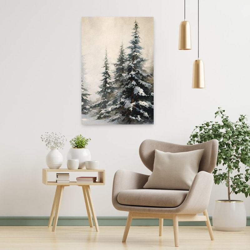 Winter Winter pins III, art contemporain de paysage de pin abstrait, H 36 po x l 24 po