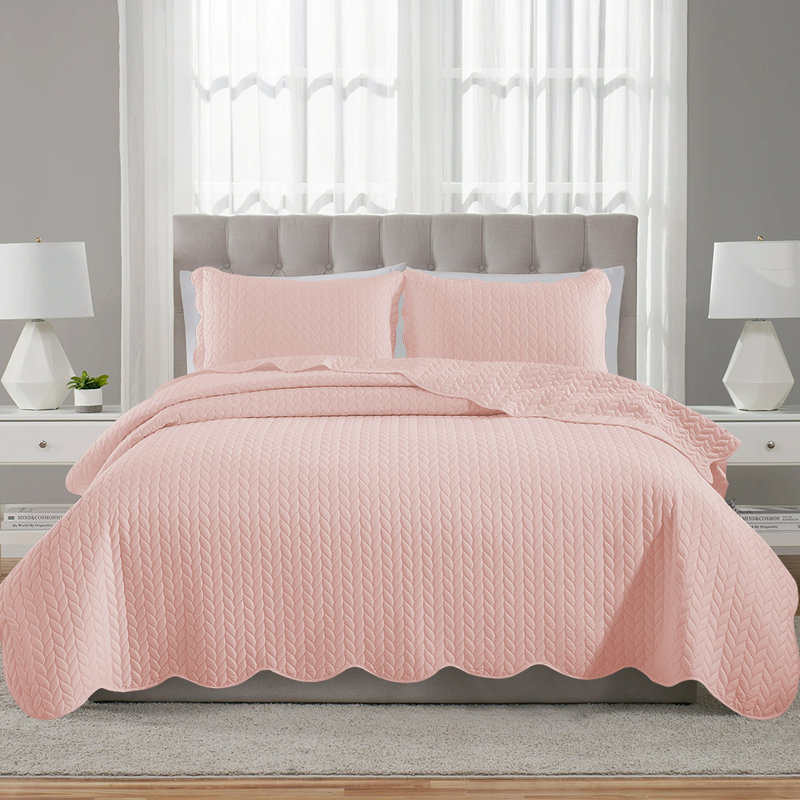Microfiber Embossed Bedspread Set, Peach, California King Bedspread + 2 King Shams