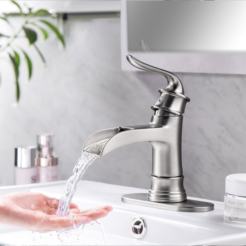 Robinet de salle de bain à cascade, poignée simple, trou simple avec bonde escamotable