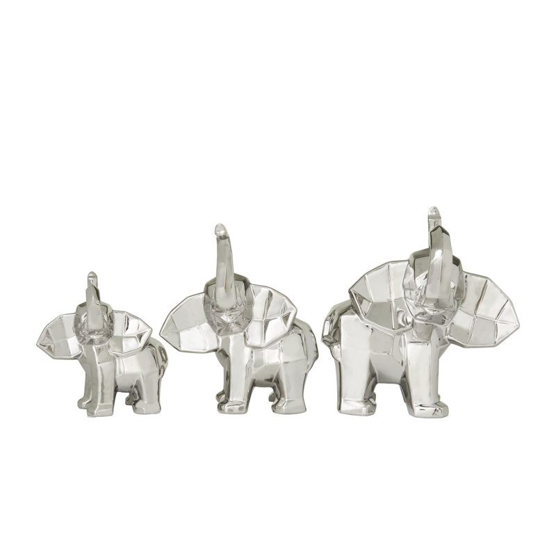 Ensemble de sculptures éléphant en céramique Alaysha, Argent