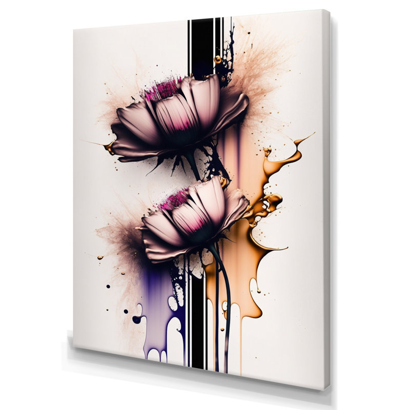 Fleur de marguerite rose sur fond abstrait I - impression sur toile, H 40 po x l 30 po x P 1,5 po, Toile tendue