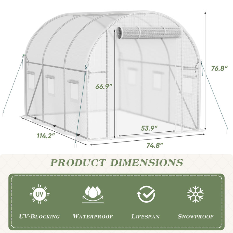 10x6.5x6.5 Ft Walk-in Tunnel Greenhouse With 6 Ventilated Mesh Windows, White