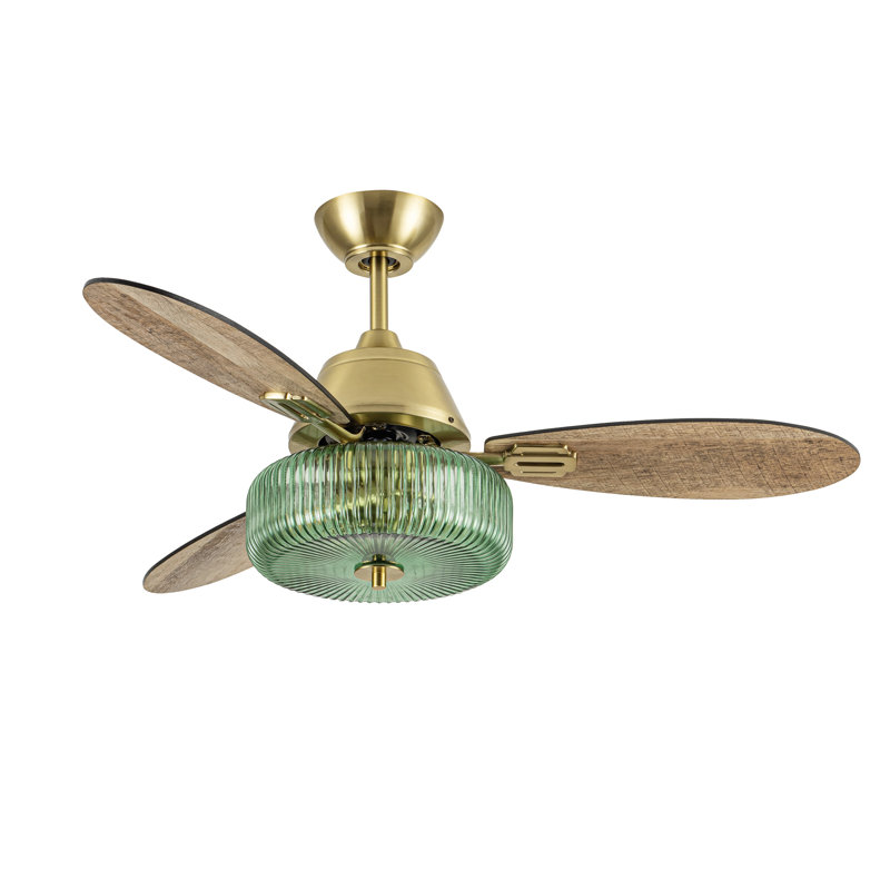 42"W Eliora LED Indoor Ribbed Glass Globe Ceiling Fan With Remote Control - House of Hampton®, Green