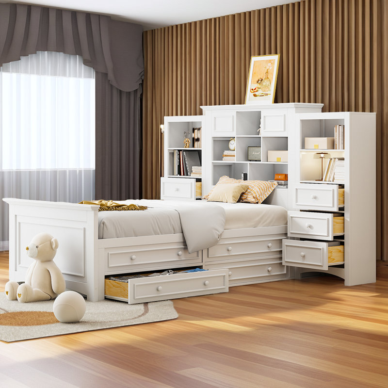 Lit plateforme en bois massif avec capacité de rangement, Blanc