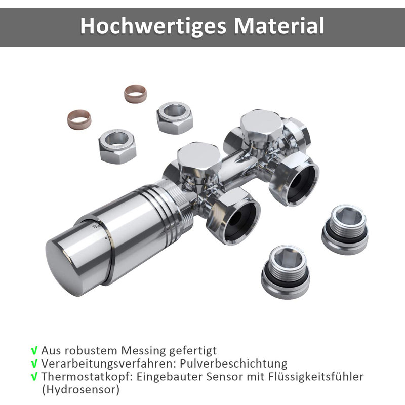 Symple Stuff Multiblock Set For Radiator Connection Fitting Incl. Thermotstat Tap Block Valve Heating Accessories Corner And Straightway Chrome